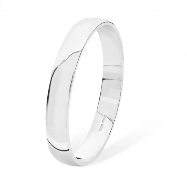 Solid silver broad D-section bangle